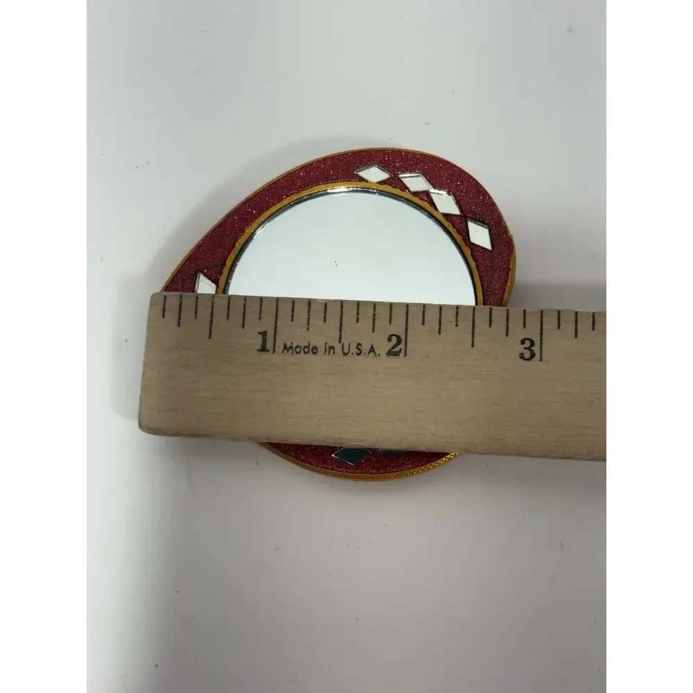 Heart shaped pocket mirror with Lac mirror work Bejeweled Red‎